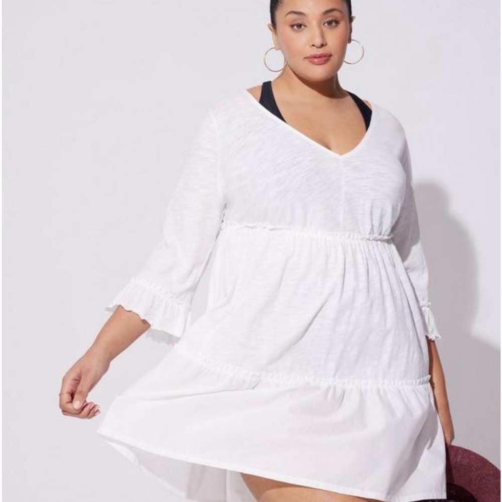 TORRID(2 set)Mini Cotton Ruffle Long Sleeve Beach Dress 2X white&black